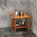 2-Tier Teak Wood Shower Bench Shower Stool with Curved Seat and Handles by LJGDeals