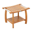 2-Tier Teak Wood Shower Bench Shower Stool with Curved Seat and Handles by LJGDeals