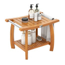 2-Tier Teak Wood Shower Bench Shower Stool with Curved Seat and Handles by LJGDeals