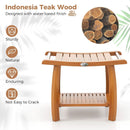 2-Tier Teak Wood Shower Bench Shower Stool with Curved Seat and Handles by LJGDeals