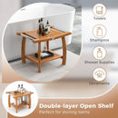 2-Tier Teak Wood Shower Bench Shower Stool with Curved Seat and Handles by LJGDeals
