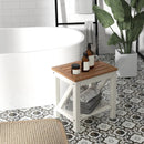 2-tier Waterproof Shower Bench with Storage Shelf-Brown by LJGDeals