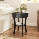 2-Tier Wood Round End Table with Open Drawer-Black by DirectDeals