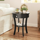 2-Tier Wood Round End Table with Open Drawer-Black by LJGDeals