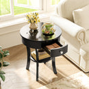 2-Tier Wood Round End Table with Open Drawer-Black by DirectDeals