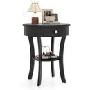 2-Tier Wood Round End Table with Open Drawer-Black by DirectDeals