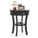 2-Tier Wood Round End Table with Open Drawer-Black by LJGDeals