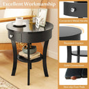 2-Tier Wood Round End Table with Open Drawer-Black by LJGDeals