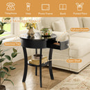 2-Tier Wood Round End Table with Open Drawer-Black by DirectDeals