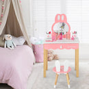 Kids Vanity Set Rabbit Makeup Dressing Table Chair Set with Mirror and Drawer by LJGDeals