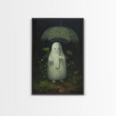Ghost Holding an Umbrella In The Rain, Vintage Halloween Canvas Print, Framed Canvas, Halloween Wall Art, Dark Academia, Spooky Haunted