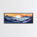 Midcentury Modern Watercolor Painting of a Mountain Sunset, Large Canvas Print, Mountain Artwork, Guest Room Art, Mountain Print, Panoramic