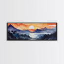 Midcentury Modern Watercolor Painting of a Mountain Sunset, Large Canvas Print, Mountain Artwork, Guest Room Art, Mountain Print, Panoramic