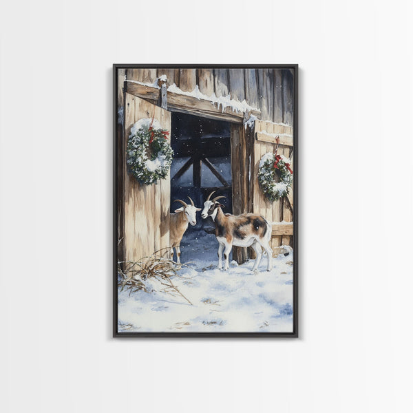 Cute Goats In The Winter, Rustic Farmhouse Wall Art, Holiday Gift, Gallery Wall Decor, Winter Vibes, Christmas 2024 Wall Art, photo 2 of 7