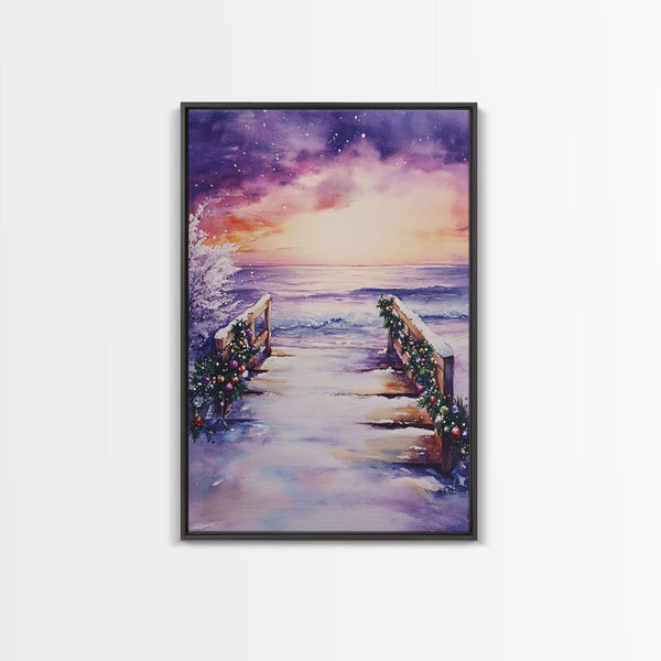Beach Christmas Decor, Framed Canvas Print, Christmas At The Beach, Nautical / Tropical Holiday Wall Art, photo 2 of 7