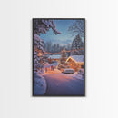 Classic Winter Christmas Neighborhood Framed Canvas Print Tall Art With Lights And Christmas Tree, Holiday Wall Art Home Decor