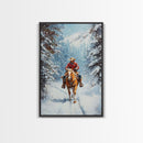 Cowboy Walking Through Snowy Winter Forest Canvas Print, Western Christmas Art Gift, Holiday Wall Decor, Rustic Art, Framed Canvas Print