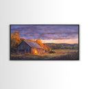 Rustic autumn farmhouse decor Canvas Print sunset landscape with tractor and barn moody landscape fall decor autumn wall art gift idea
