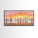 Vibrant Sunset Beach Art Surfboard Canvas Print Tropical Beach Wall Art Framed Canvas Print Fall Beach Scene Autumn Surfboard Decor