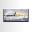 Rustic Barn in Winter Wonderland, Framed Canvas Print, Farmhouse Christmas Art, Christmas Wall Decor, Holiday Seasonal Wall Art, Gift Idea