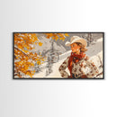 Charming Framed Canvas Print of a Cowgirl in Autumn Leaves, Perfect Fall Wall Decor and Gift Idea for Fans of Western Art Rustic Home Decor