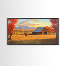 Autumn Cowboy Farm Framed Canvas Print, Cozy Fall Farmhouse Wall Art, Country Western Landscape Decor, Best Gift Seasonal Wall Art