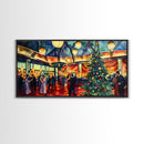 Elegant ballroom Christmas tree with dancing couples, framed canvas print vibrant holiday party decor perfect seasonal wall art