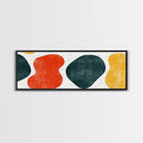 Navy Blue and Orange Splotches, Framed Canvas, Mid-Century Modern Abstract Wall Art, Wood Frame, Ready To Hang