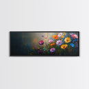 Wildflowers In a Thunder Storm, Framed Canvas Print, Colorful Botanical Print, Field of Wildflowers Canvas Art, Dark Floral Landscape Wide Art