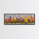 Rustic Wildflower Print, Wood Framed Canvas Art, Wild Flowers Oil Painting Print, Boho Style Minimalist Decor, Farmhouse Art