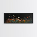 Dark & Moody Wild Flowers Under a Full Moon, Framed Canvas Print, Panoramic Extra Wide Wall Art, Oversized Home Decor
