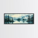 Fog Over The Lake Panoramic Painting Print - Rustic Decor - Panoramic Ultra Wide Wall Art For Above Bed or Sofa - Moody Decor