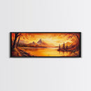 Golden Hour Over The Mountains, Sunset Landscape Painting Print, Wood Framed Artwork, Ultra Wide Panoramic Print