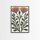 Abstract Botanical Wall Art, Framed Canvas Print, Purple Flowers on White Background
