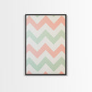 Mint Green and Pink Chevrons, MCM style Mid Century Modern Home Decor, Framed Canvas Print, Whimsical Wall Art
