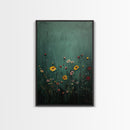 Wildflower Print, Oil Painting Flower Canvas Print Boho Botanical Wall Art, Dark and Moody Home Decor, Minimalist Bouquet