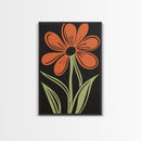 Orange Daisy with Black Background, Framed Canvas Print, Cute Floral Print, Botanical Minimalist Home Decor