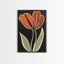 Orange Tulip  with Black Background, Framed Canvas Print, Cute Floral Print, Botanical Minimalist Home Decor