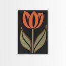 Framed Canvas Wall Art, Dark Botanical Black Background Orange Flower Modern Boho Wall Art Living Room Decor Above Sofa
