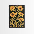 Framed Canvas Wall Art Botanical Print, Yellow Flowers on Black background, Wildflowers, Botanical Floral Modern Art, Boho Decor