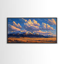 Sunset Over The Mountains Framed Canvas Print, Panoramic Art, Large Format Horizontal Panoramic Wall Art