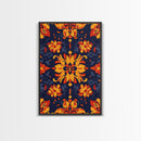 Botanical Pattern Wall Art Framed Canvas Print, Wood Framed Art, Mexicano Art, Mexican Tile Print Wall Art, Chicano Farmhouse Art