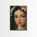 Chicano Portrait of Beautiful Senora, Vintage Style Framed Canvas Print, Mexicana Wall Art