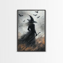 Witch Painting Print, Spooky Season Witchy Wall Art, Framed Canvas Print, Gothic Home Decor, Goth Decor, Witch Wall Art, Halloween Decor