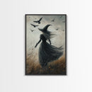 The Witch and her Ravens, Framed Canvas print, Spooky Season Halloween Wall Art, Gothic Home Decor, Witch Wall Art, Halloween Art