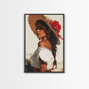 Mexicano Latina Portrait Canvas Print, Romantic Mariachi Wall Decor, Southwestern Modern Art, Rustic Mexicano Wall Art, Chicano Painting