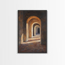 Sunlight Peaks Through the Pillars, Framed Canvas Print, Moroccan Style Wall Art, Moroccan Painting, Paint of Morocco