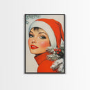 1950s Christmas Portrait Postcard Style Art Canvas Print, Wood Framed Christmas Decor, Christmas Wall Art, Christmas Seasonal Painting