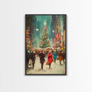 Christmas on The Town Square Framed Canvas Print, Wood Framed Christmas Decor, Holiday Mantle Art, Christmas Centerpiece Wall Art