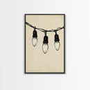 Black and White Sketch of Christmas Lights Canvas Print - Framed Canvas - Minimalist Christmas Art - Boho Christmas Art - Rustic Christmas Art